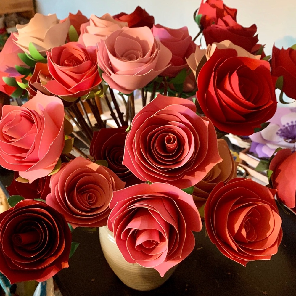 Handmade long stem Paper Roses - Picture 2 of 6